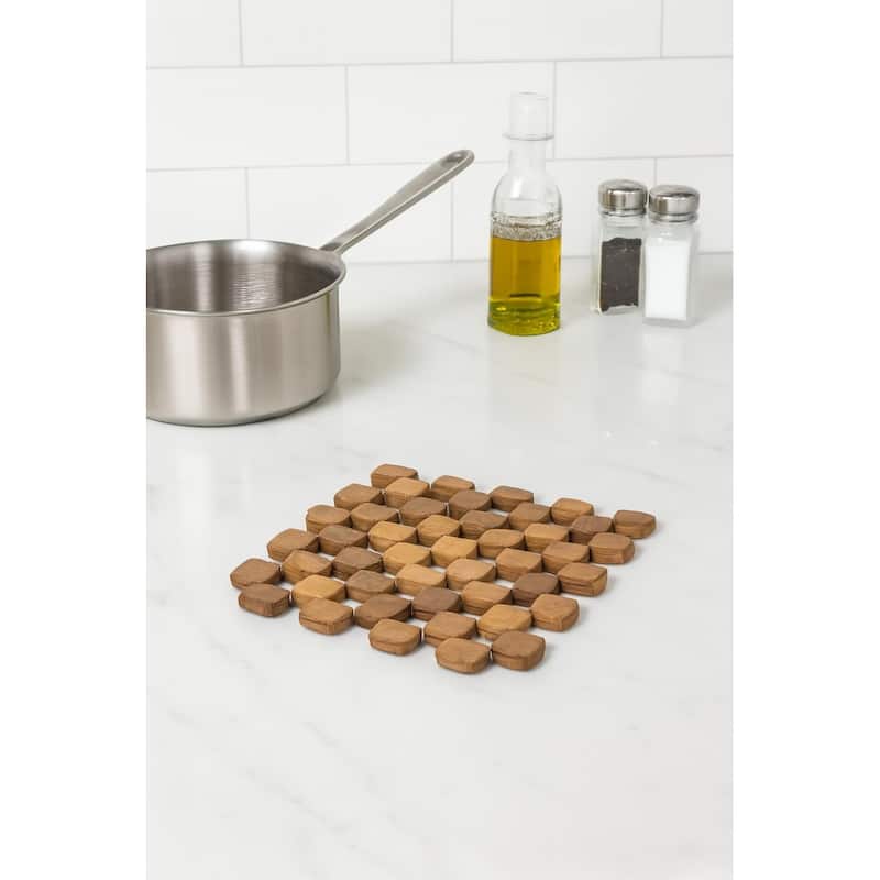 Natural Bamboo Trivet Pot Mat - Set of 2 - 7.5" x 7.5" - 2 Piece - 7.5" x 7.5" - Beige
