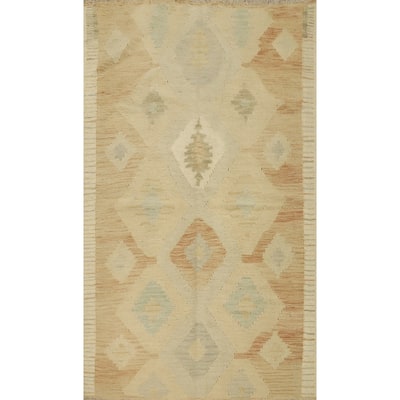 Hand Woven Oriental 100% Wool Carpet Southwestern Tribal Beige & Ivories Kilim Area Rug - 4' 10'' X 3' 3''