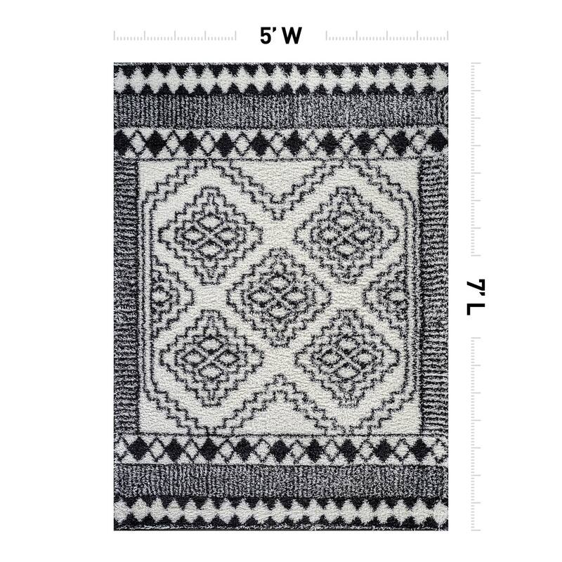 Geometric Shag Rug - Anthracite Dark Gray - Durable Rug for Living Room, Bedroom, or Entryway - Easy to Maintain