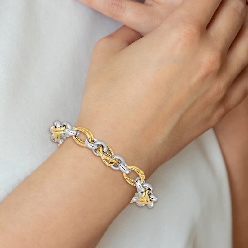 Curata 8.23mm 14k Two tone Gold Polished Link Bracelet 7.5 Inch