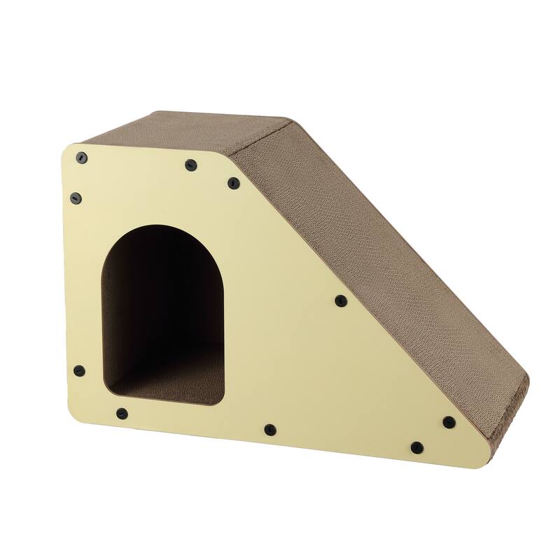 Kento 23.63" Minimalist Cardboard Angled Cat Cave Scratcher with Catnip, Almond