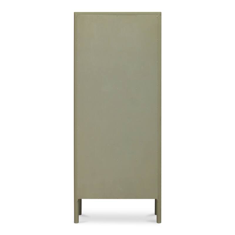 NADAAL STUDIOS Delmira Tall Cabinet, Millwork-Inspired with Glass Front and Dowel Legs, Green