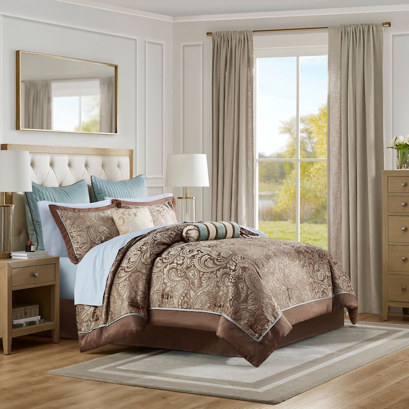 Madison Park Whitman Blue/ Brown 12 Piece Comforter Set with Cotton Bed Sheets