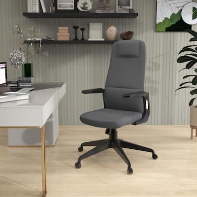 Nexa Ergonomic Leather/Polyester High-Back Office Chair with Padded Headrest, Adjustable Height, Swivel, and Smooth Casters