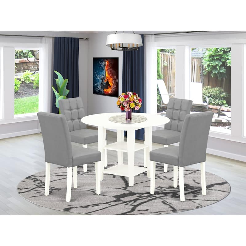 East West Furniture Kitchen Set Includes a Round Dining Table and Chairs, Linen White (Pieces Options) - SUAS5-LWH-41