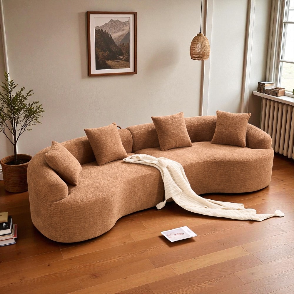 110" Curved Boneless Modular Sectional Sofa, Compression High-Density Foam Couch Sleeper for Living Room & Apartment