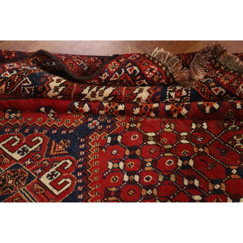Hand Knotted Oriental 100% Wool Carpet Traditional Geometric Red Shiraz Area Rug - 8' 7'' X 5' 8''