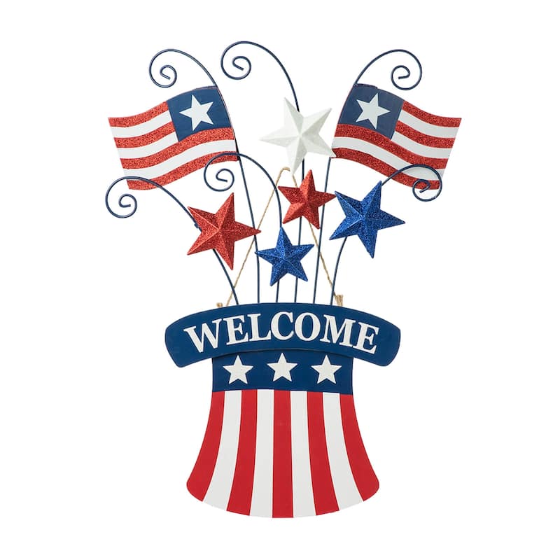 Glitzhome Metal Americana Stars Stripes Yard Stake Wall Sign with Welcome Flag
