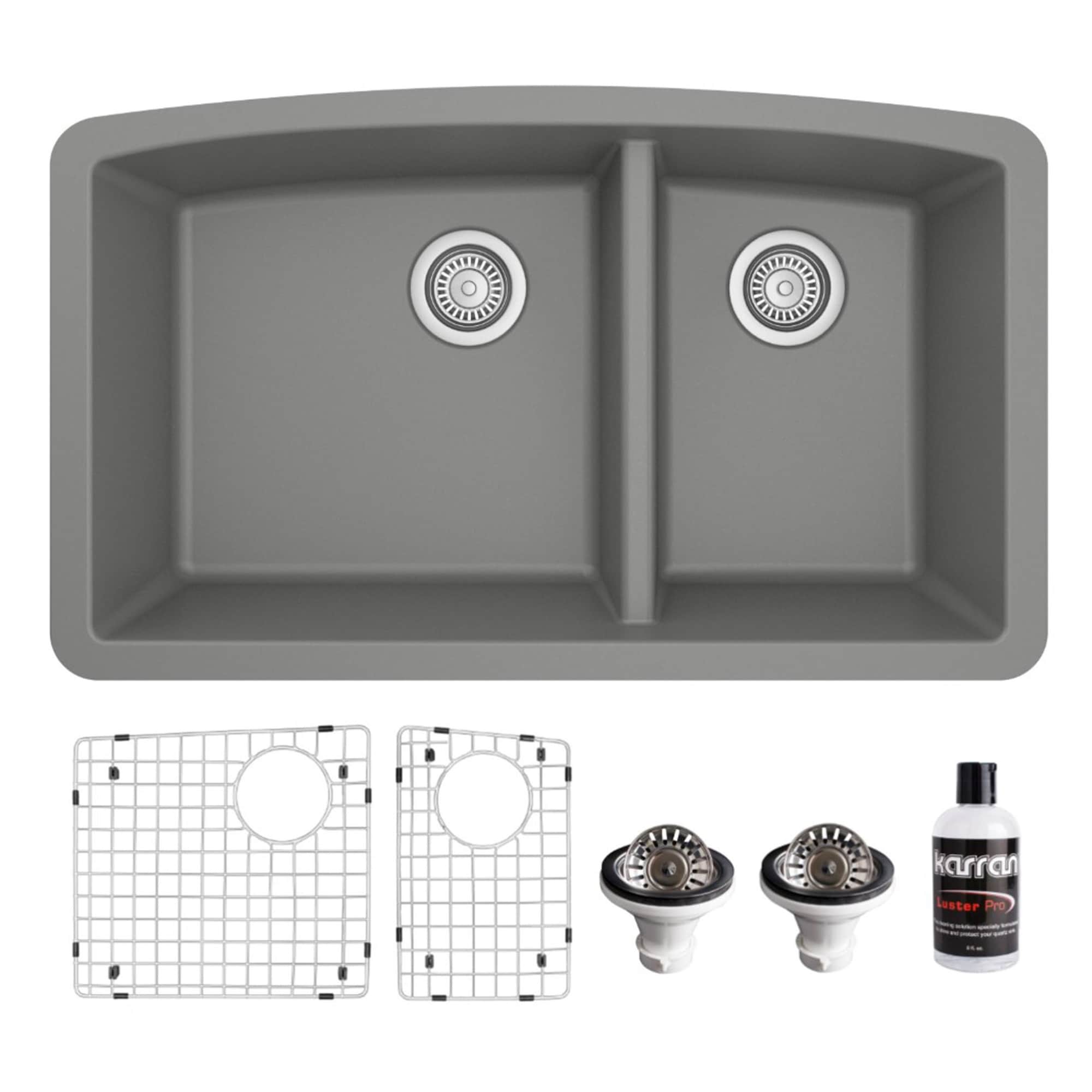 Karran Undermount Quartz 32 In. 60 40 Double Bowl Kitchen Sink Kit 