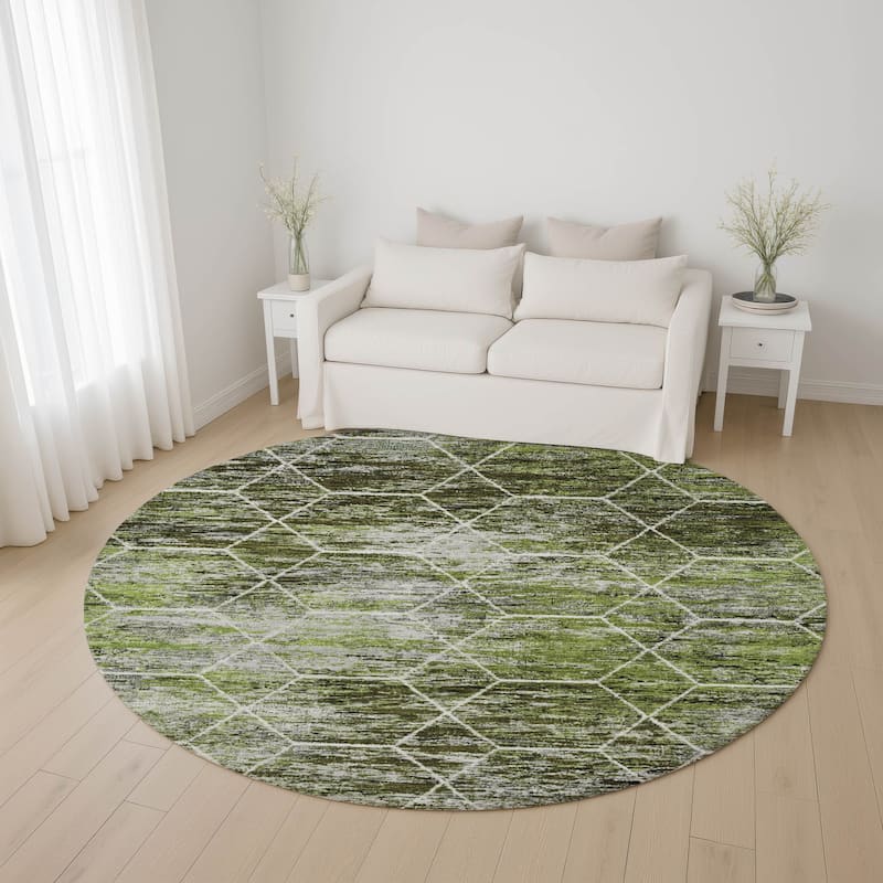 Premium Washable Super Soft Geo Abstract Mayfield Rug - Olive - 8' x 8'