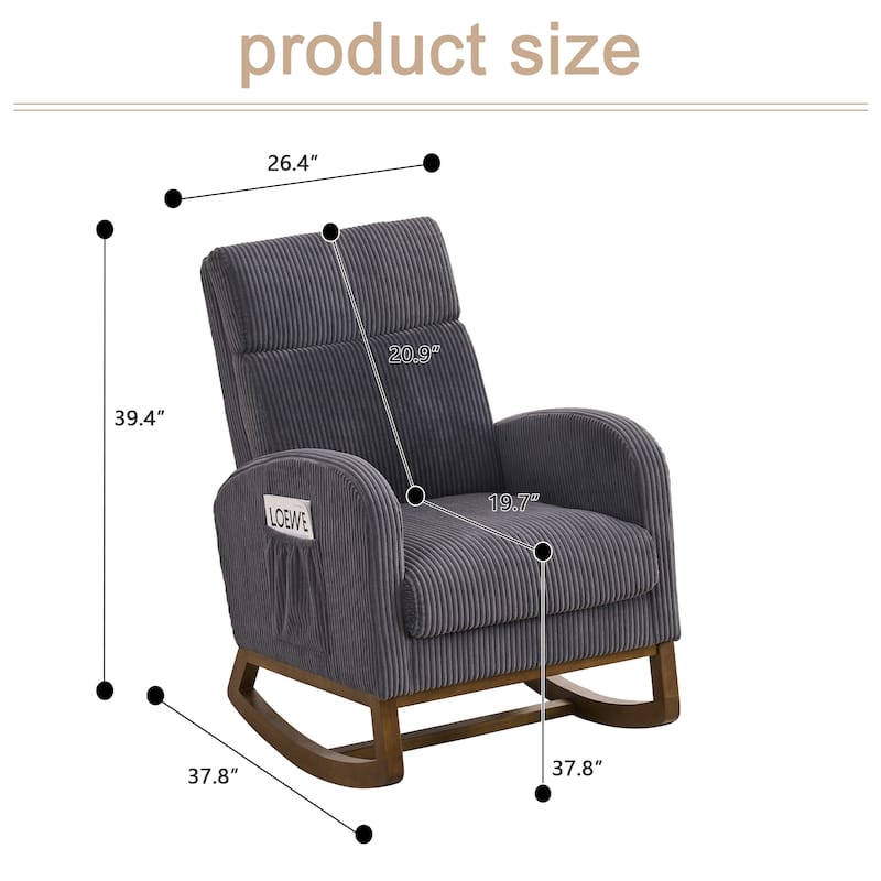 Comfortable fabric lounge rocker, corner reading rocker for living room