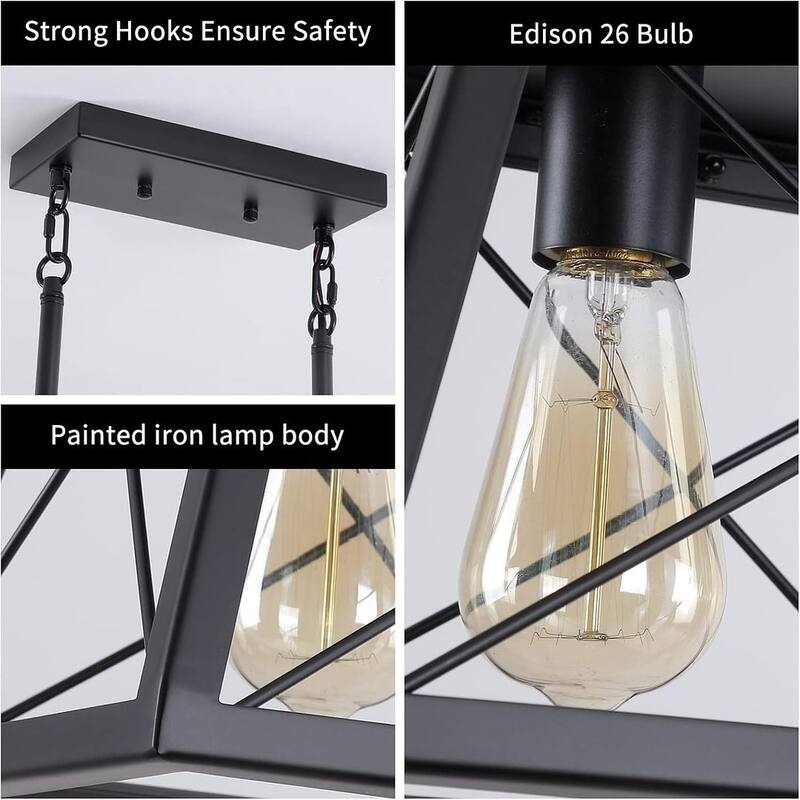 Farmhouse Restaurant 5-Light Metal Rectangular Chandelier