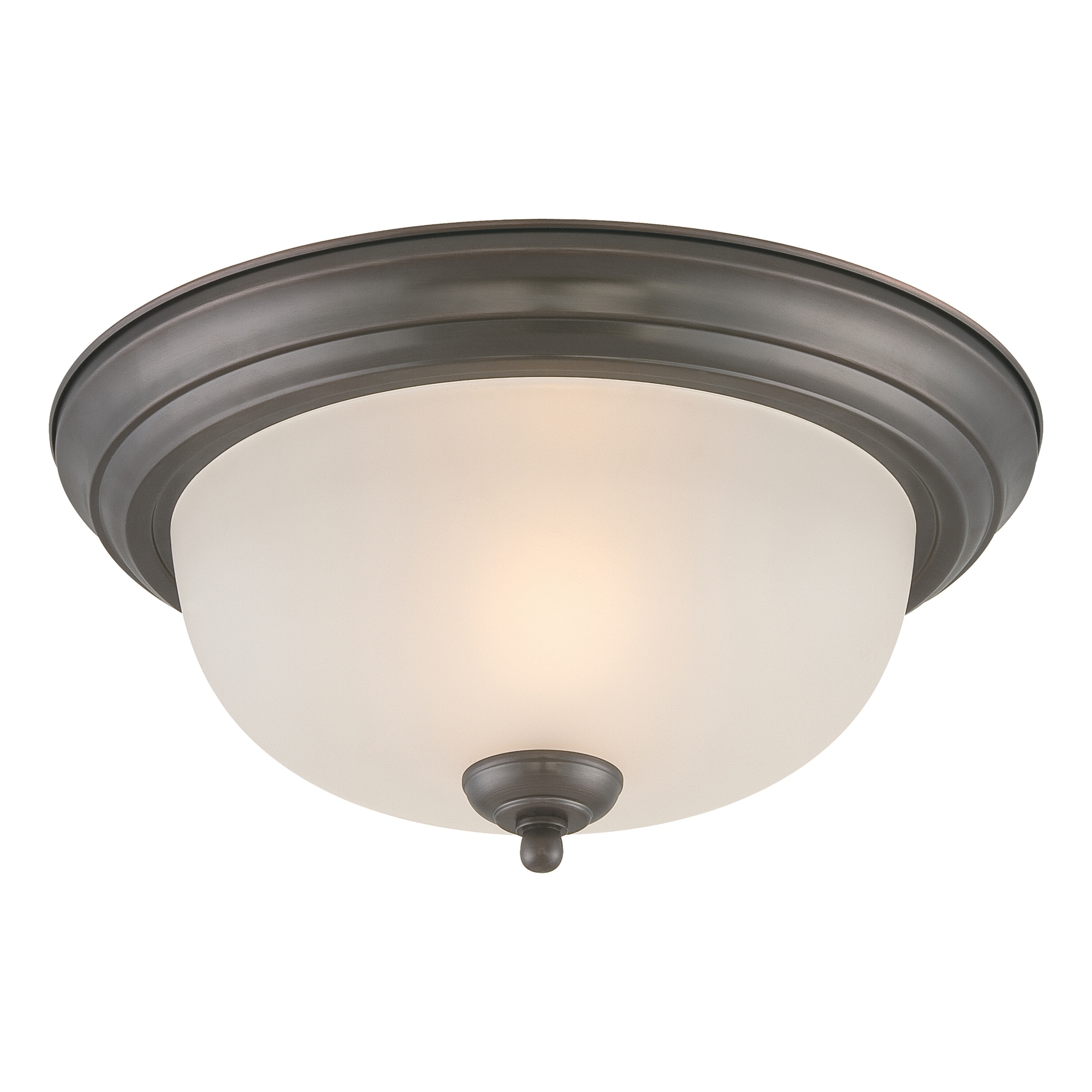 1-Light Flush Mount Ceiling Light Fixture with Frosted Shade - 12" - Painted Bronze