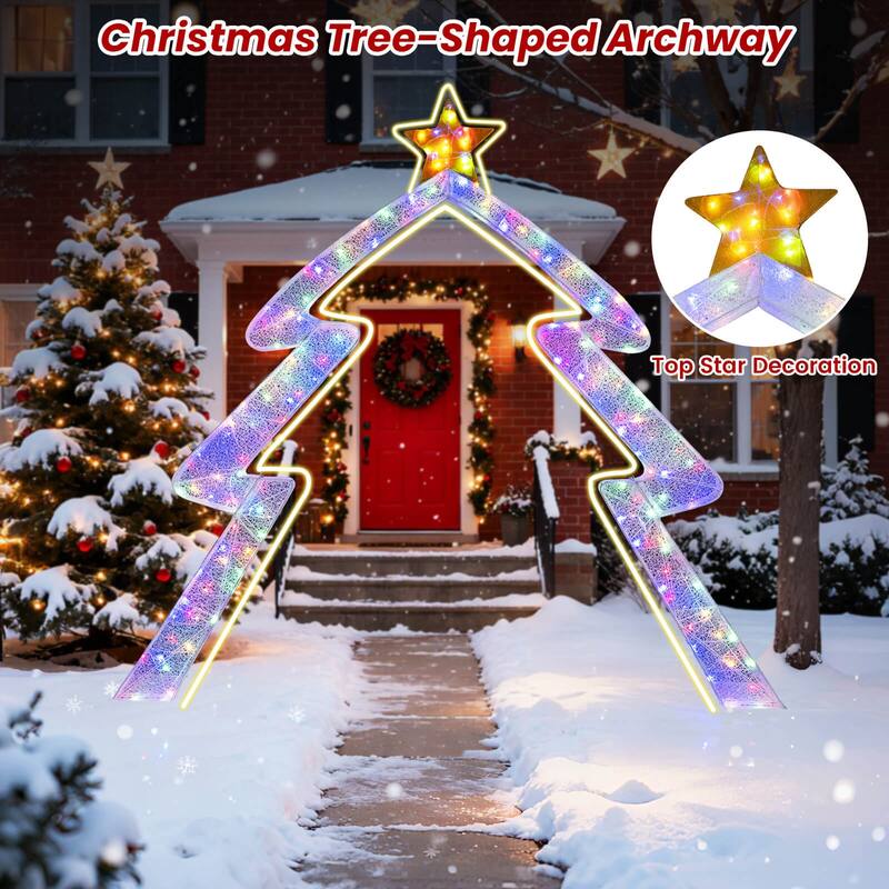 Costway 8.8 FT Christmas Tree-shaped Archway with Top Star, Adjustable - as pic shows - See Details