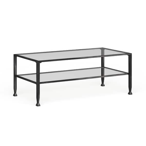slide 2 of 14, SEI Furniture Glenn Black Rectangle Metal Coffee Table with Glass Top and Bottom Shelf Black - Glass