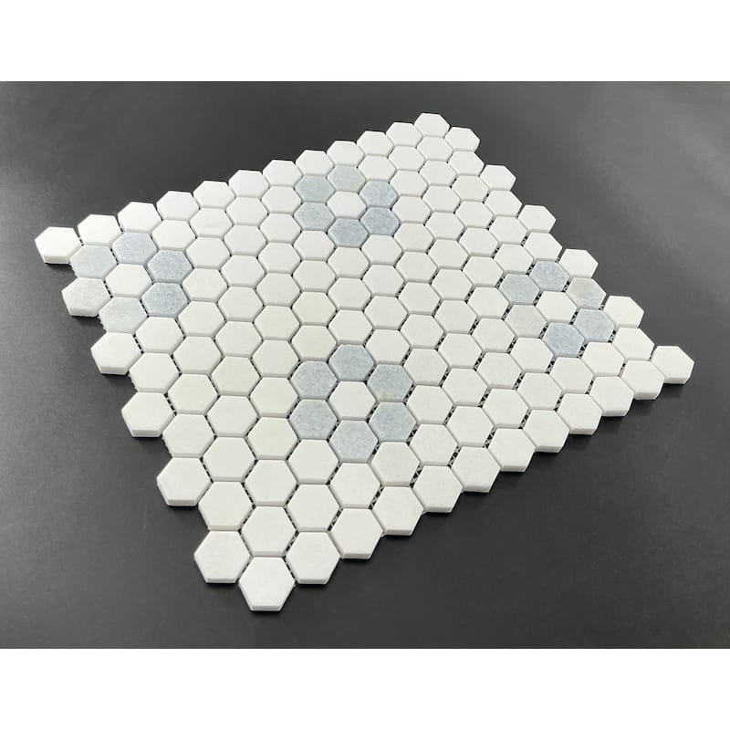 Thassos White and Blue Celeste 1" x 1" Marble Mosaic - Case (10 Sheets)