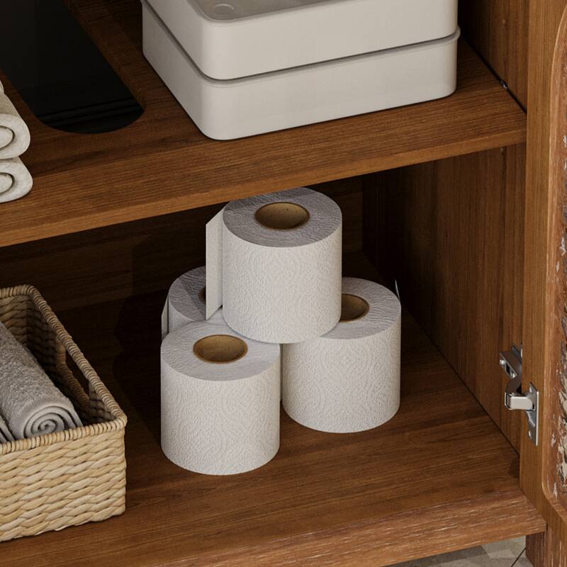 Bathroom Vanity with Sink, Freestanding Wood Bathroom Cabinet, Storage Cabinet with Tempered Glass Doors & Adjustable Shelves