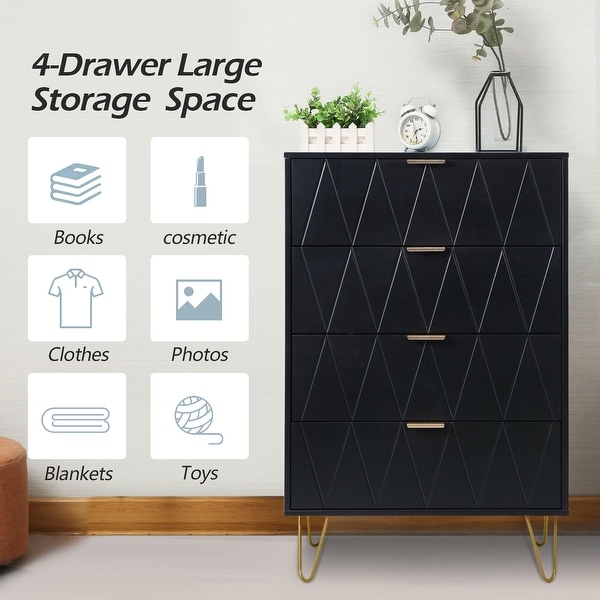 4 Drawers Chest Of Dresser Tall Storage Tower Cabinet with Metal Legs For Bedroom Living Room