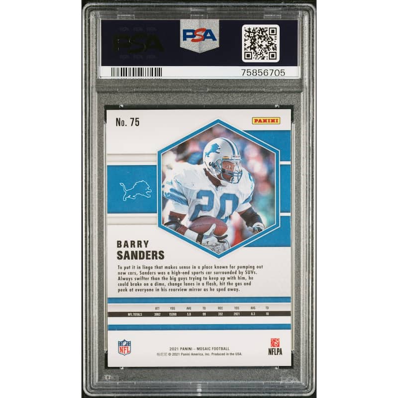 Barry Sanders 2021 Panini Mosaic Football Card #75 Graded PSA 10 - 8'6" x 11'6"