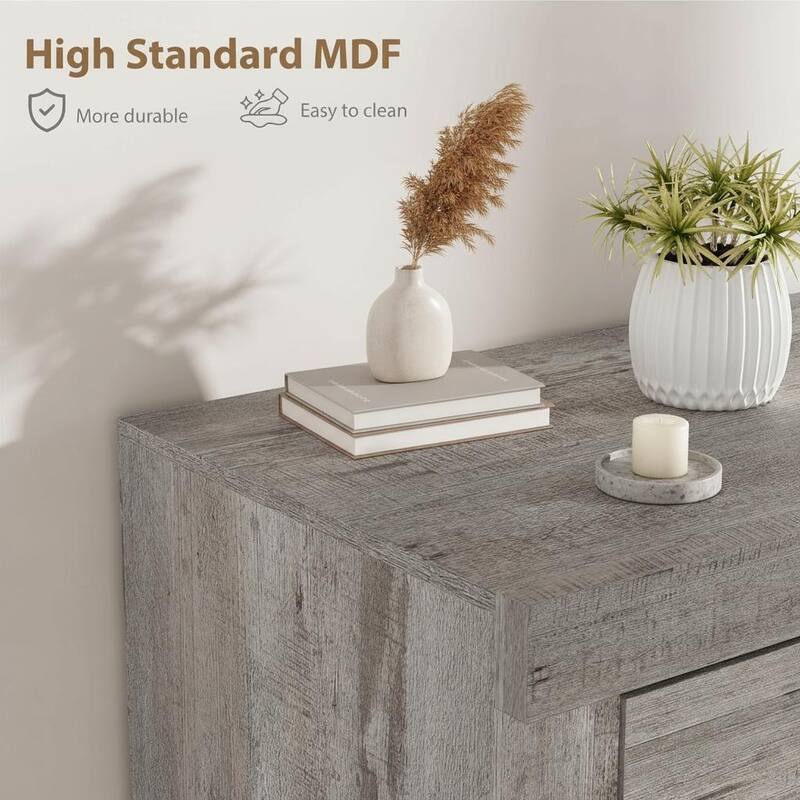 Farmhouse TV Stand, with 4 Storage Drawers & 3 Open Shelf