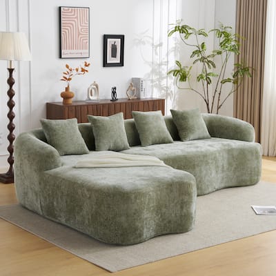 Full Compression L-Shape Chenille Sectional Sofa with Curved Chaise
