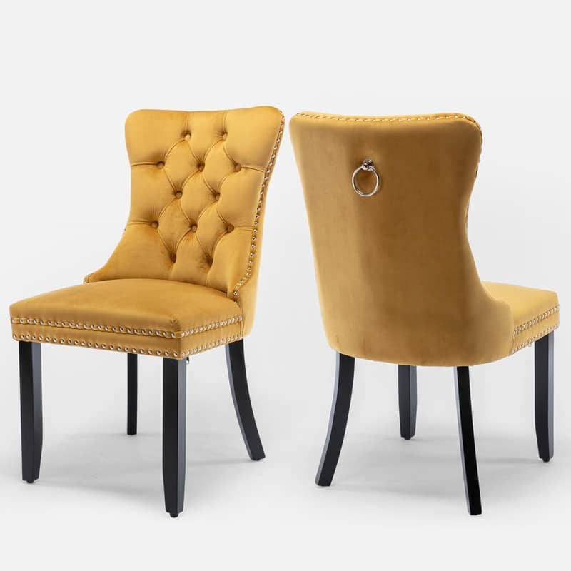 Tufted Naliheads Solid Wood Upholstered Dining Chairs (Set of 2)