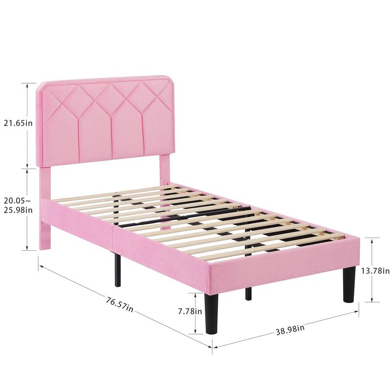 2 Pack Twin Size Kids Bed Frame Height Adjustable Diamond Pattern Upholstered Headboard Bed Twin Size Bed Set of 2