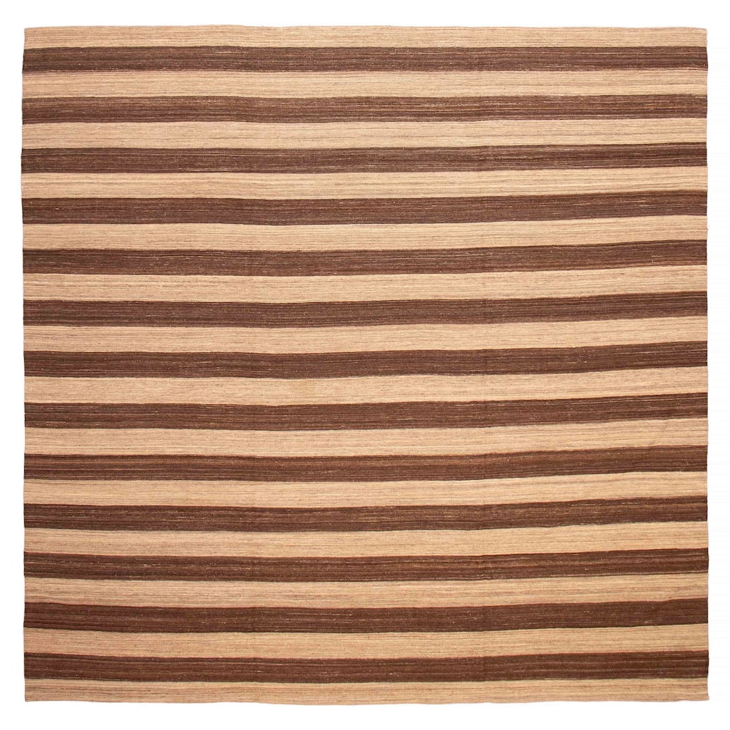 ECARPETGALLERY Flat-Weave Boho Brown, Khaki Wool Kilim - 13'5 x 13'0