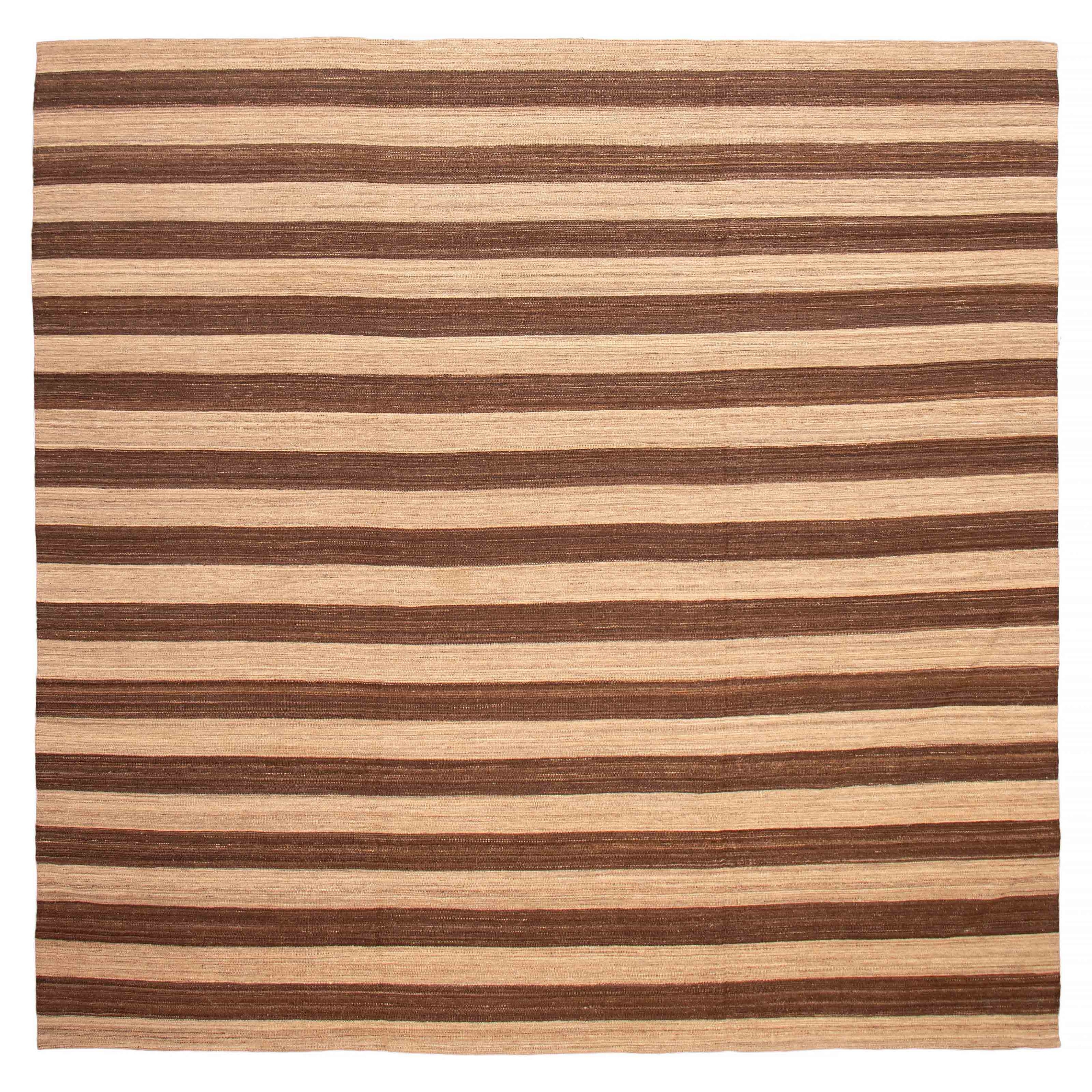 ECARPETGALLERY Flat-Weave Boho Brown, Khaki Wool Kilim - 13'5 x 13'0