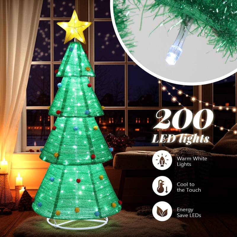 6ft Pre-Lit Pop-Up Christmas Tree with 200 LED Lights - Green