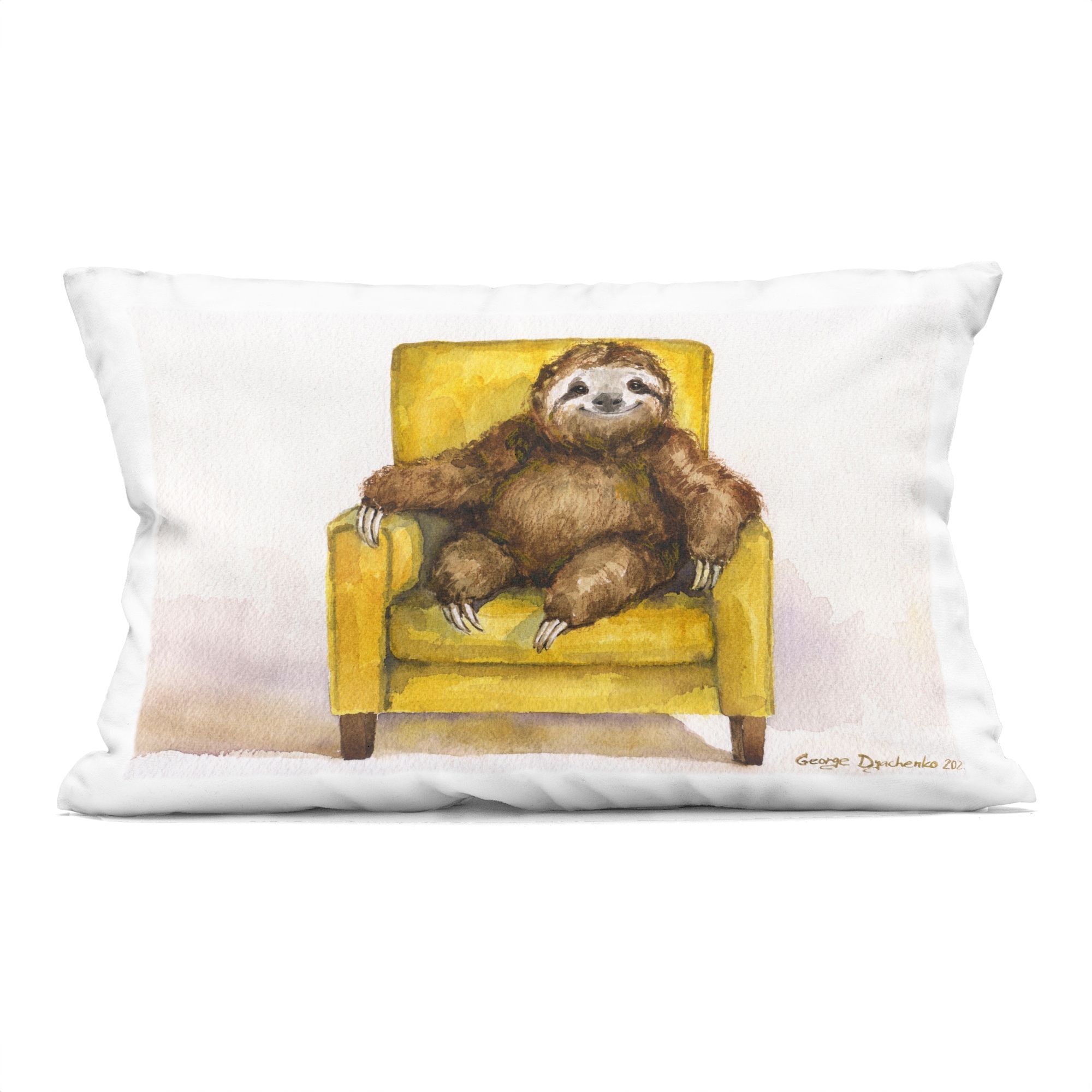 Stupell Happy Sloth Relaxing on Armchair Decorative Printed Throw Pillow Design by George Dyachenko