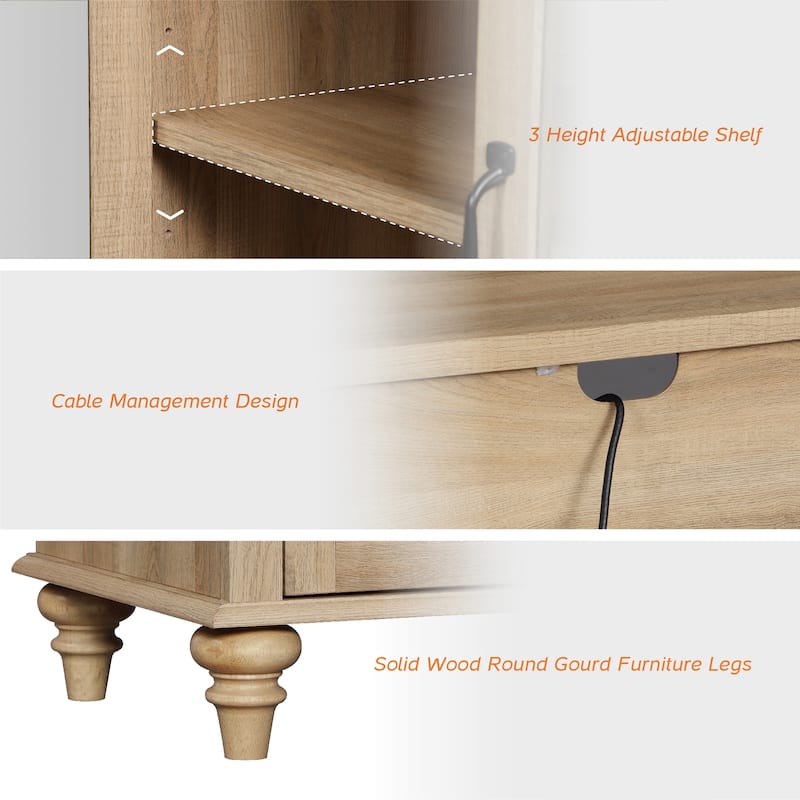 Farmhouse TV Stand with Glass Door, Oak