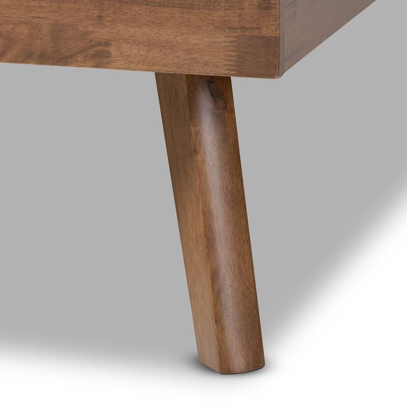 Dark Grey Fabric Upholstered Walnut Brown King Size Platform Bed with Mid-Century Modern Design