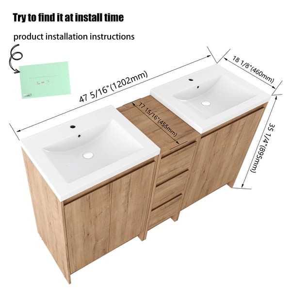 dimension image slide 2 of 3, Jentoria 36"/48"/60" FreeStanding Bathroom Vanity with Sink, Bathroom Vanity with Soft Close Door, Drawer and Adjustable Shelf