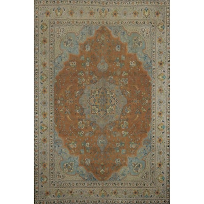 Hand Knotted Oriental 100% Wool Carpet Traditional Floral Brown Tabriz Area Rug - 13' 0'' X 10' 0''