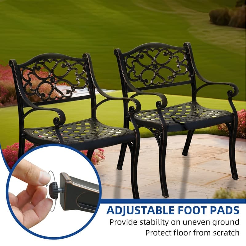 Moasis Set of 2 Outdoor Cast Aluminum Armrest Dining Chairs Patio Bistro Chairs