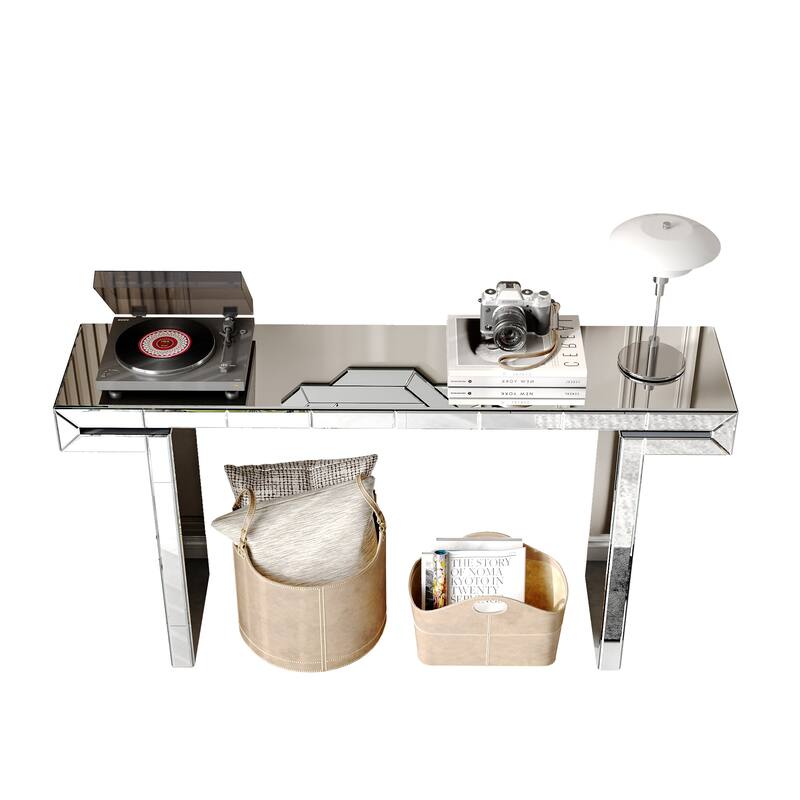 Roomfitters 60" Luxury Mirrored Console Table, Fluted Tempered Glass Entryway Table with Silver Finish & Scratched Resistance