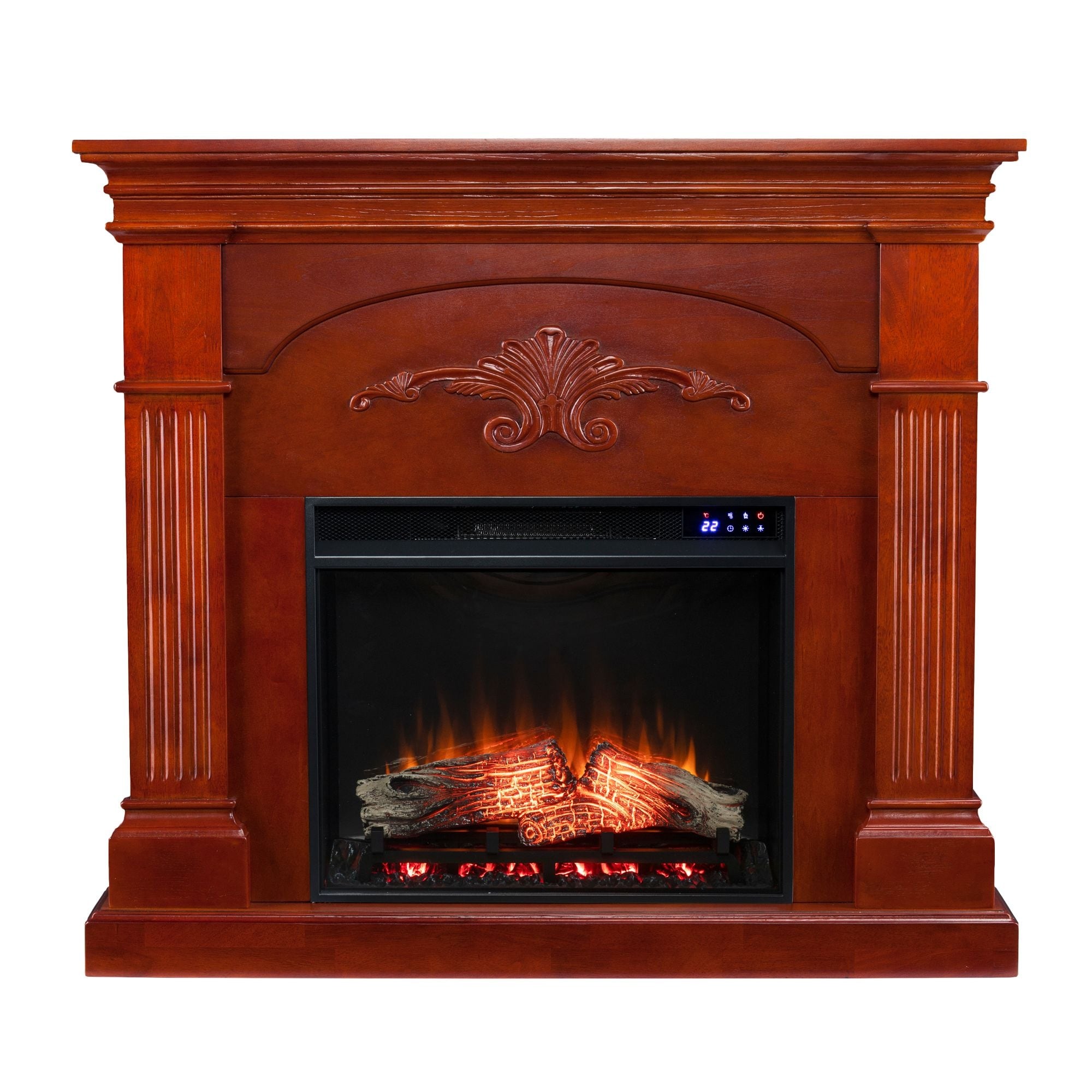 Southern Enterprises 44.75 inch Mahogany Brown and Black Classic Style Floral Electric Fireplace