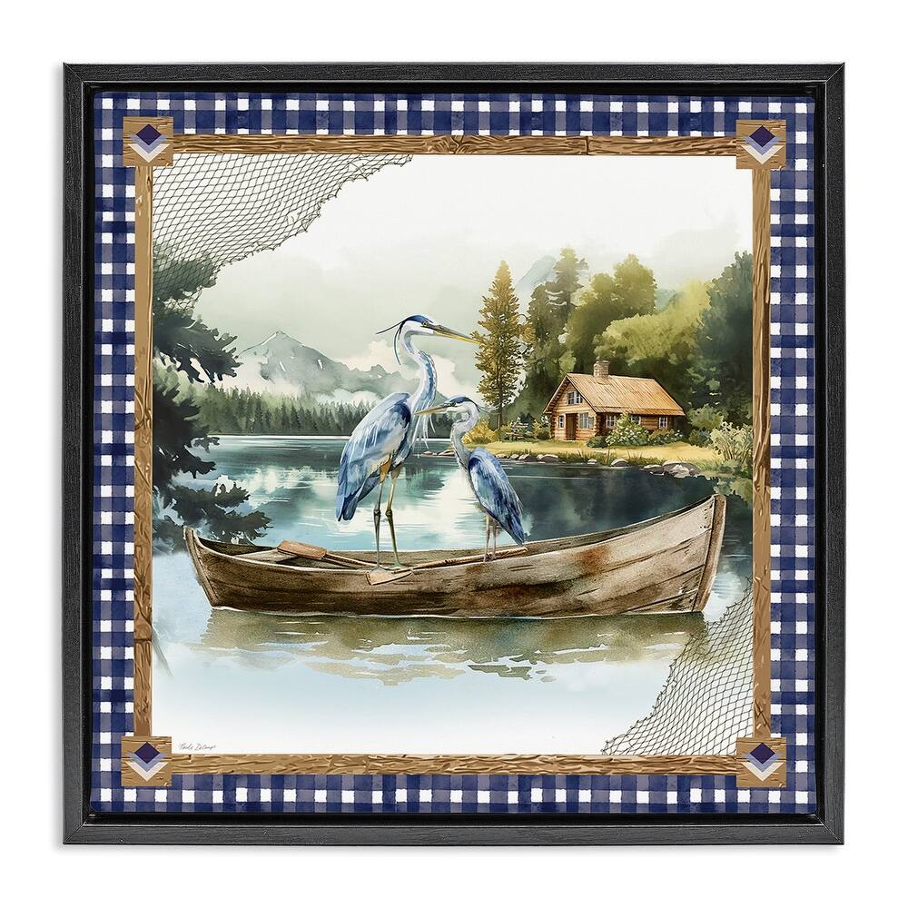 Stupell Herons on Boat with Tartan Framed Floater Canvas Wall Art Design By Nicole DeCamp