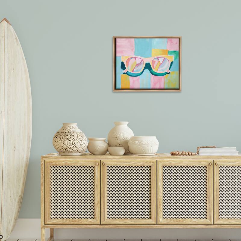 Stupell Blocked Pastels & Sunglasses Framed Floater Canvas Wall Art Design By Arlington Prints