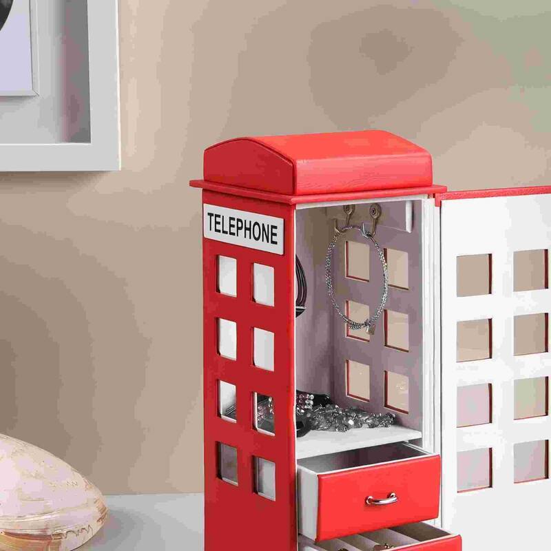 11.5" Tall Leather Jewelry Box, British Telephone Design, Red