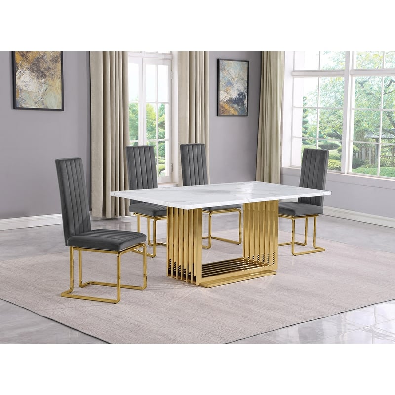Best Quality Furniture D310/1-SC340-7 Dining Set with 68" White Marble Top