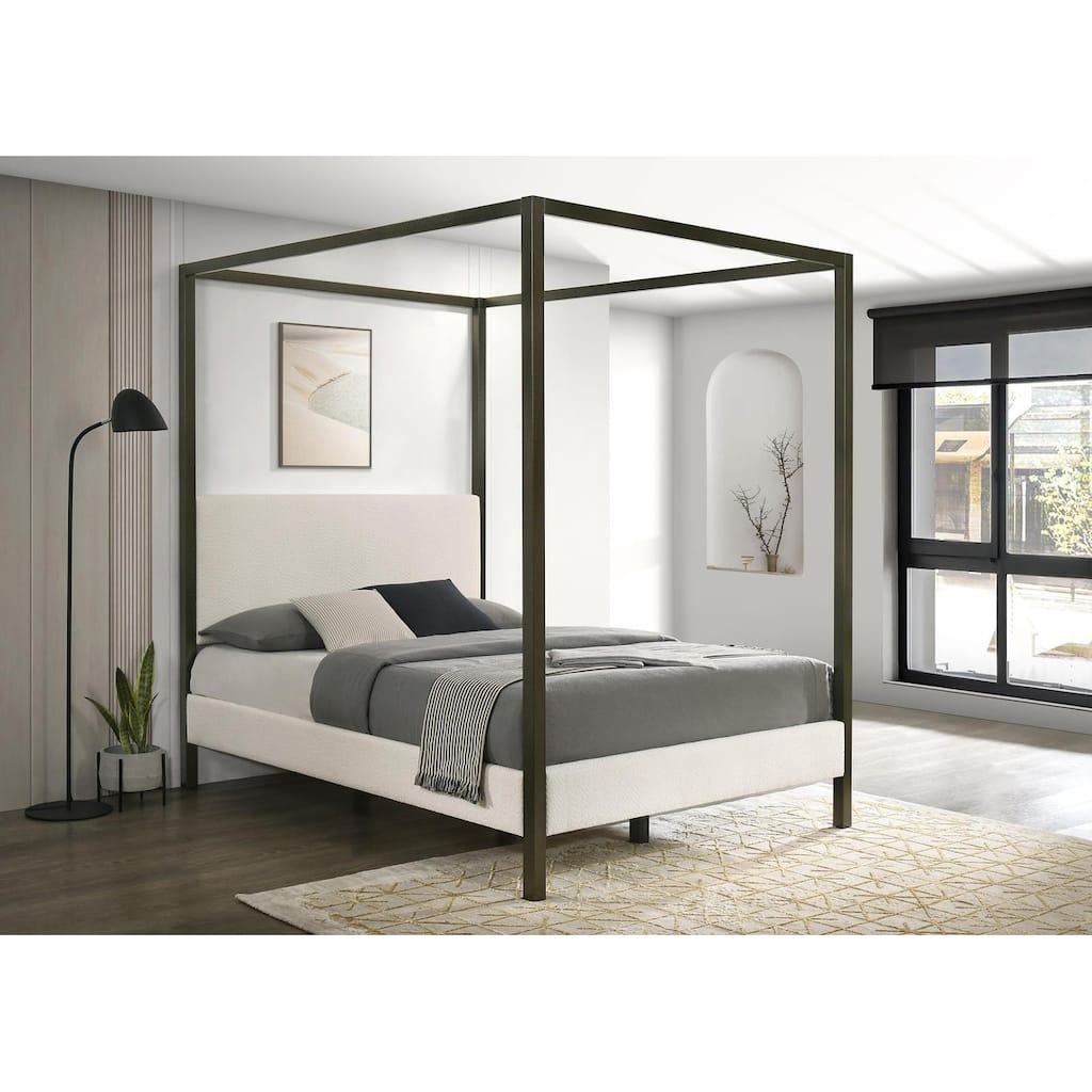 Mellie Vanilla Upholstered Canopy Bed