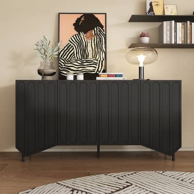 Contemporary Black Storage Cabinet: Arched - pattern Door Design, Ample Storage