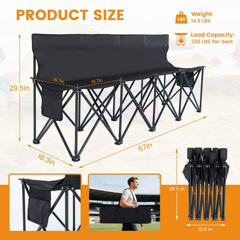 Portable Folding Soccer Benches for Team, 4/6/9 Seats with Carry Bag