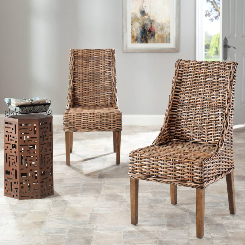 SAFAVIEH Charolette Indoor Wicker Brown Sloping Arm Chairs (Set of 2) - 20" x 24" x 39" - 20Wx24Dx39H