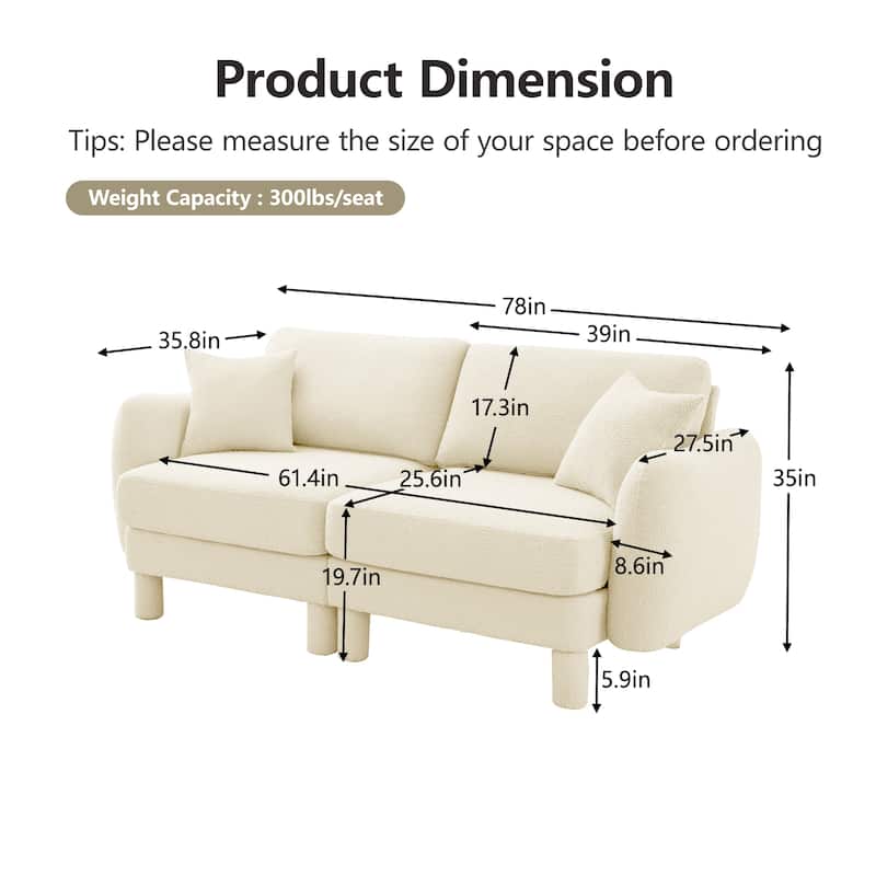 Distinctive Sofa Couch with Shell-Shaped Armrests, 2-seater Loveseat Couch Sofa Couch with Wood Frame