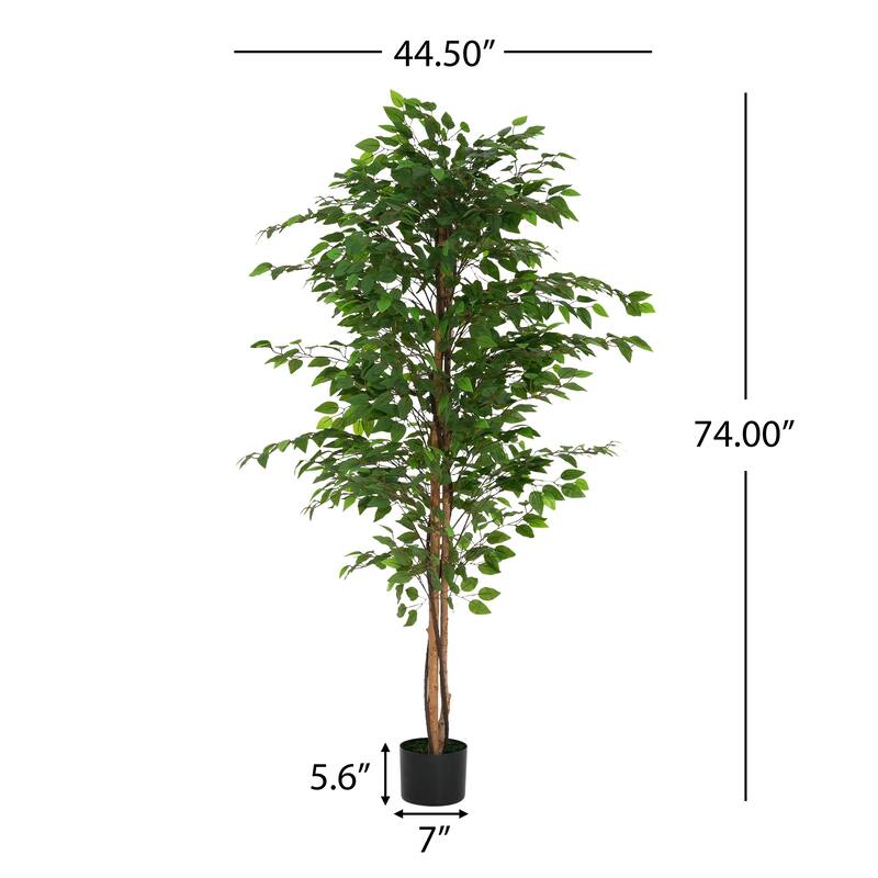 Christopher Knight Home - Majestic 74" Artificial Ficus Tree with Pot, Lush Greenery for Your Home - Wood