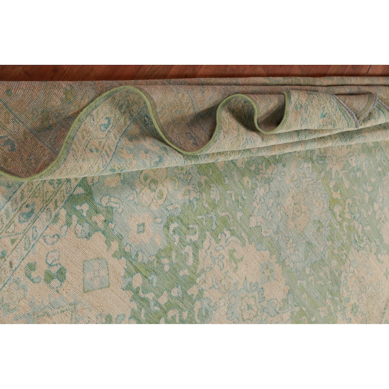 Hand Knotted Oriental 100% Wool Carpet Transitional All-Over Green Oushak Area Rug - 11' 10'' X 9' 0''