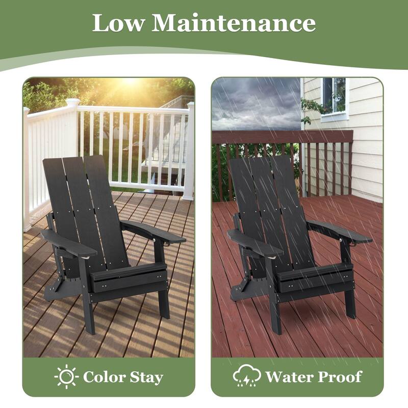 Fortune Candy Poly Lumber Folding Adirondack Chair with Cup Holders, Ottoman and Cushion, Adjustable Backrest, HIPS Material